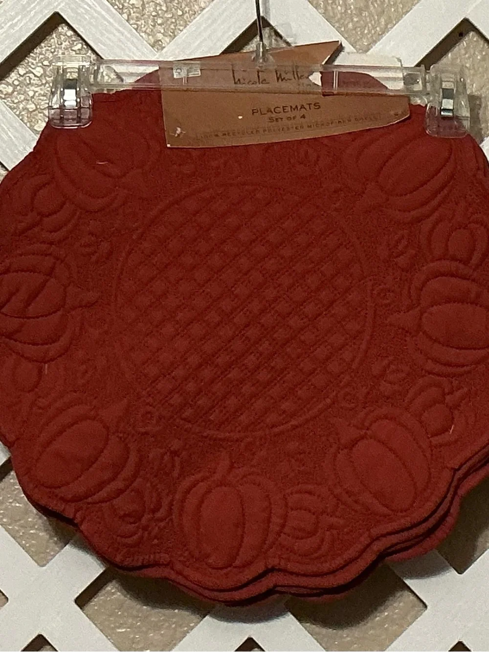 Nicole Miller Quilted Round Pumpkin Design Placemat Set in Rust